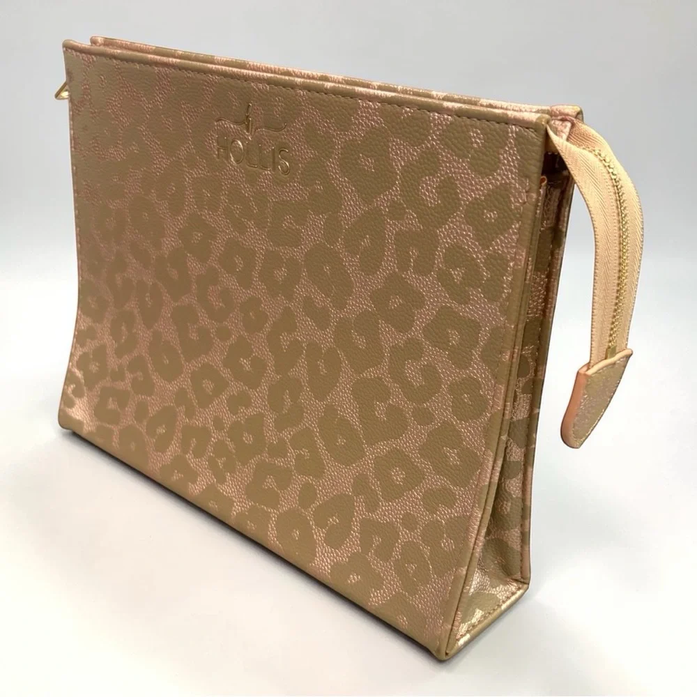 NWT Hollis Leather Leopard Print Accessory Pouch Zippered 10”x7.5” Travel Bag - Picture 5 of 15